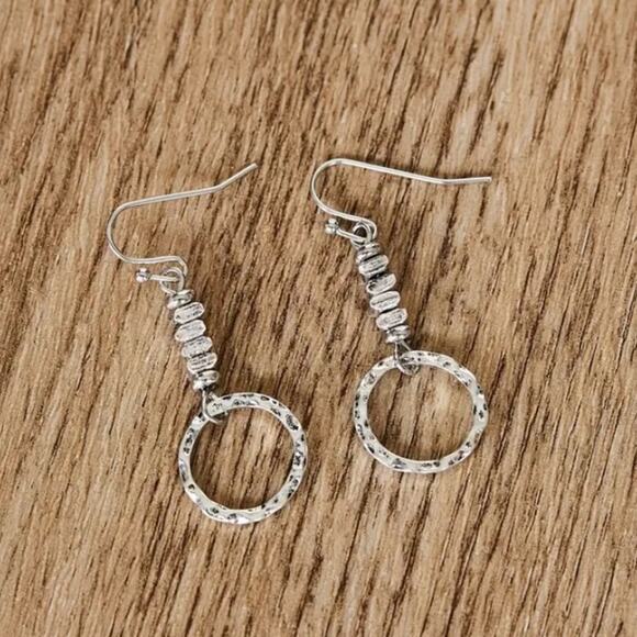 Boho Geometric Silver Irregular Earrings Circle Beaded - Picture 5 of 7